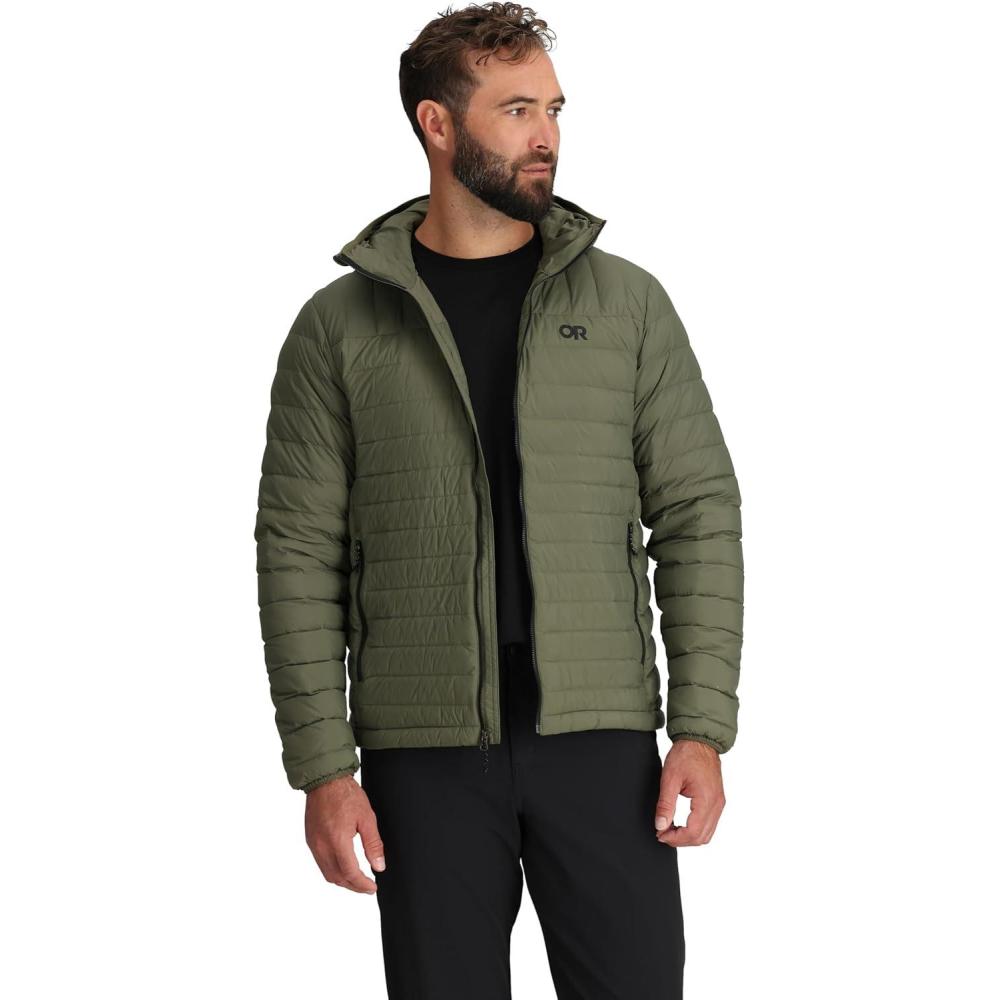 imageOutdoor Research Mens Transcendent Down Hoodie Jacket  Water ampamp Wind Resistant Insulated Lightweight Standard FitRanger Green