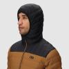Outdoor Research Men’s Transcendent Down Hoodie Jacket | Water & Wind Resistant, Insulated, Lightweight, Standard Fit(Bronze/Black)