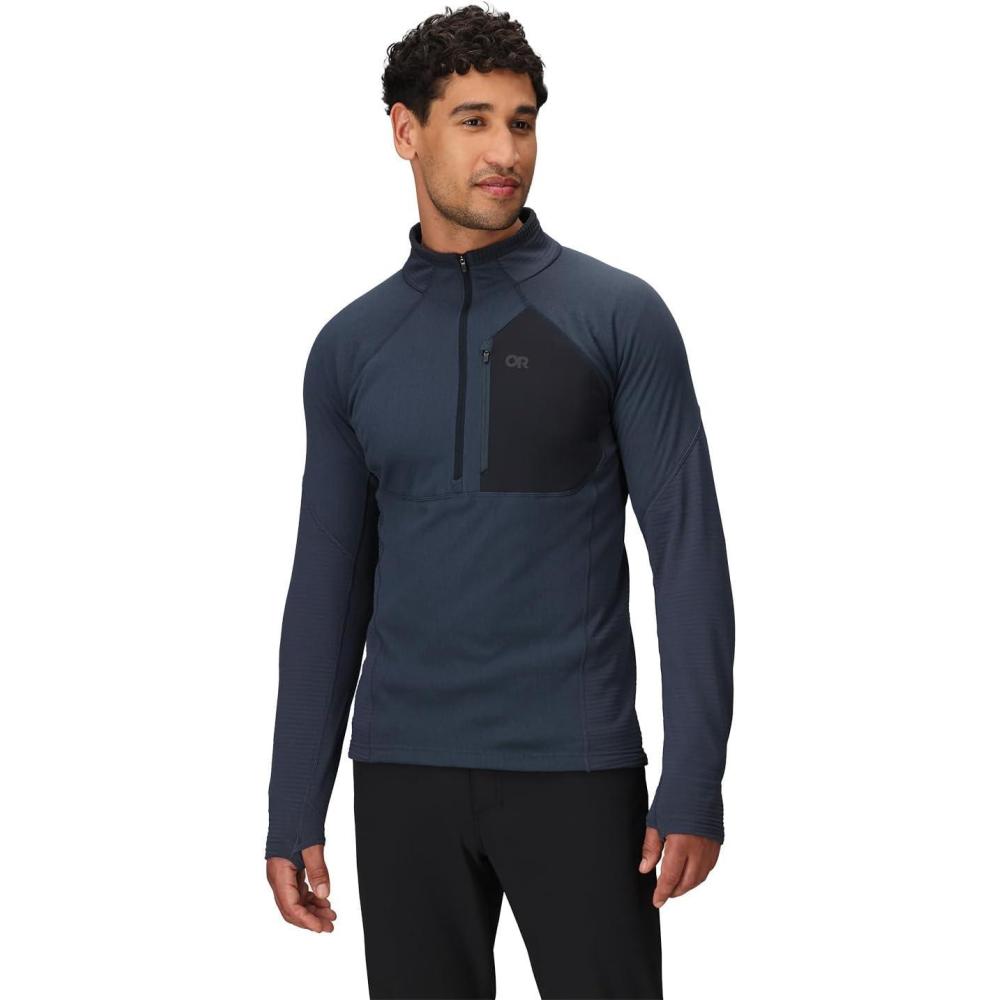 imageOutdoor Research Mens Deviator Fleece Half Zip  Temperature Regulating Fabric Moisture Wicking UPF 30Atlantic