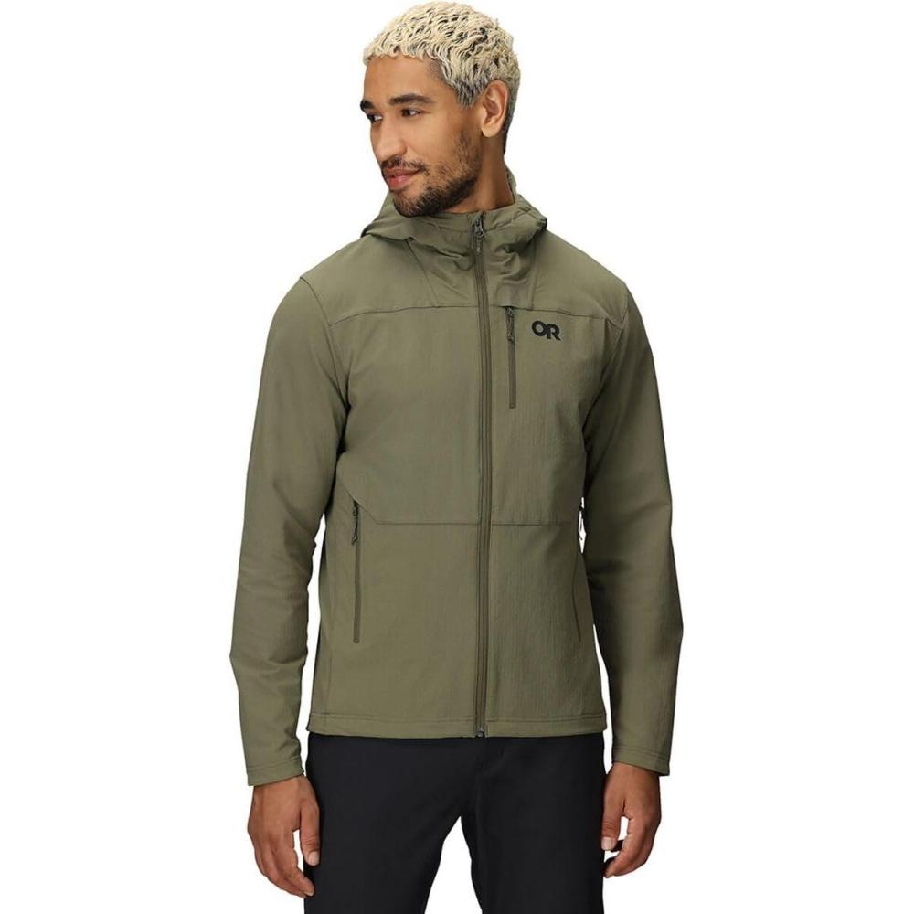 imageOutdoor Research Mens Ultima Softshell Hoodie  Wind ampamp Water Resistant Abrasion Resistant Zippered Pockets UPF 50Ranger Green