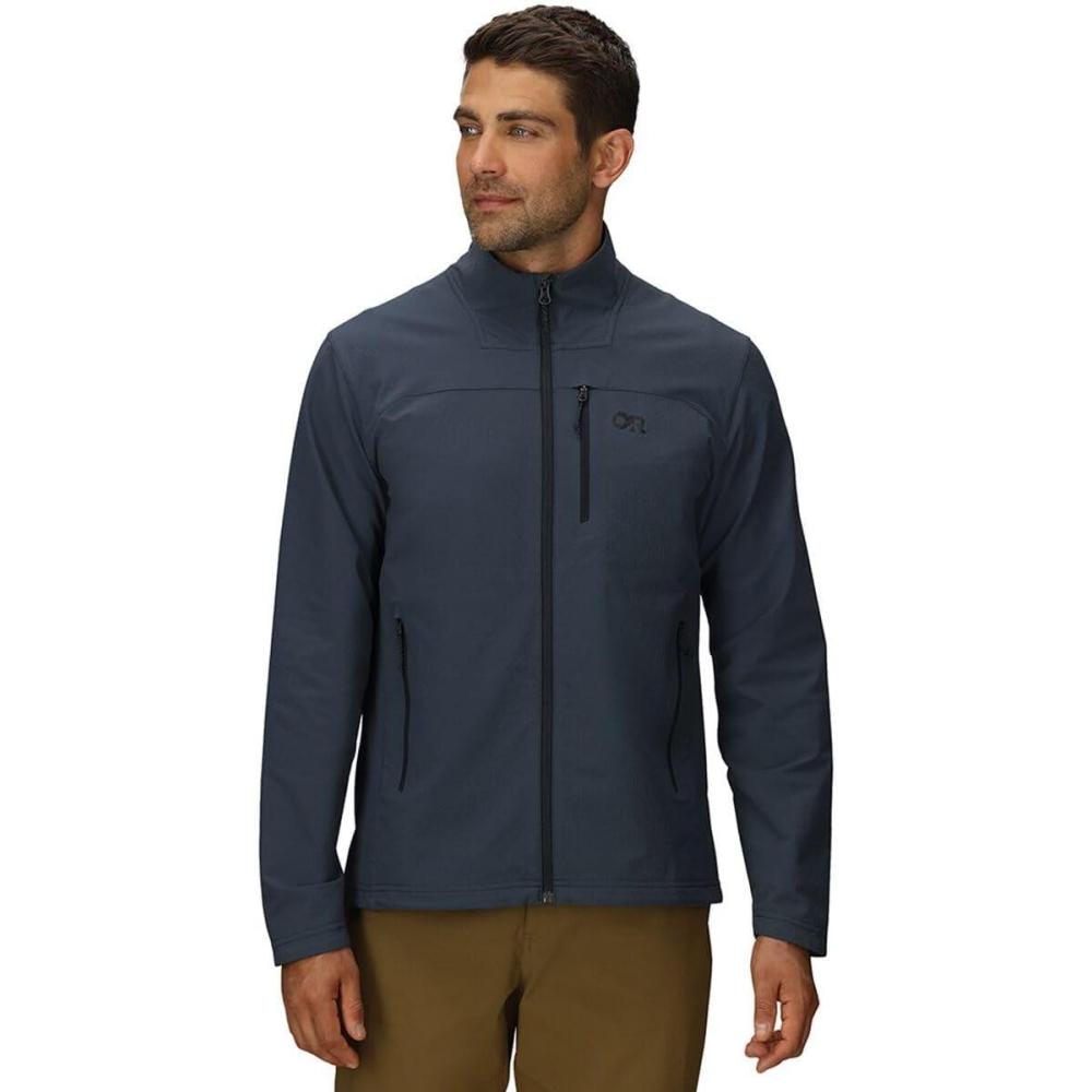 imageOutdoor Research Mens Ultima Softshell Jacket  Water ampamp Wind Resistant Zippered Chest ampamp Hand Pockets UPF 50Atlantic