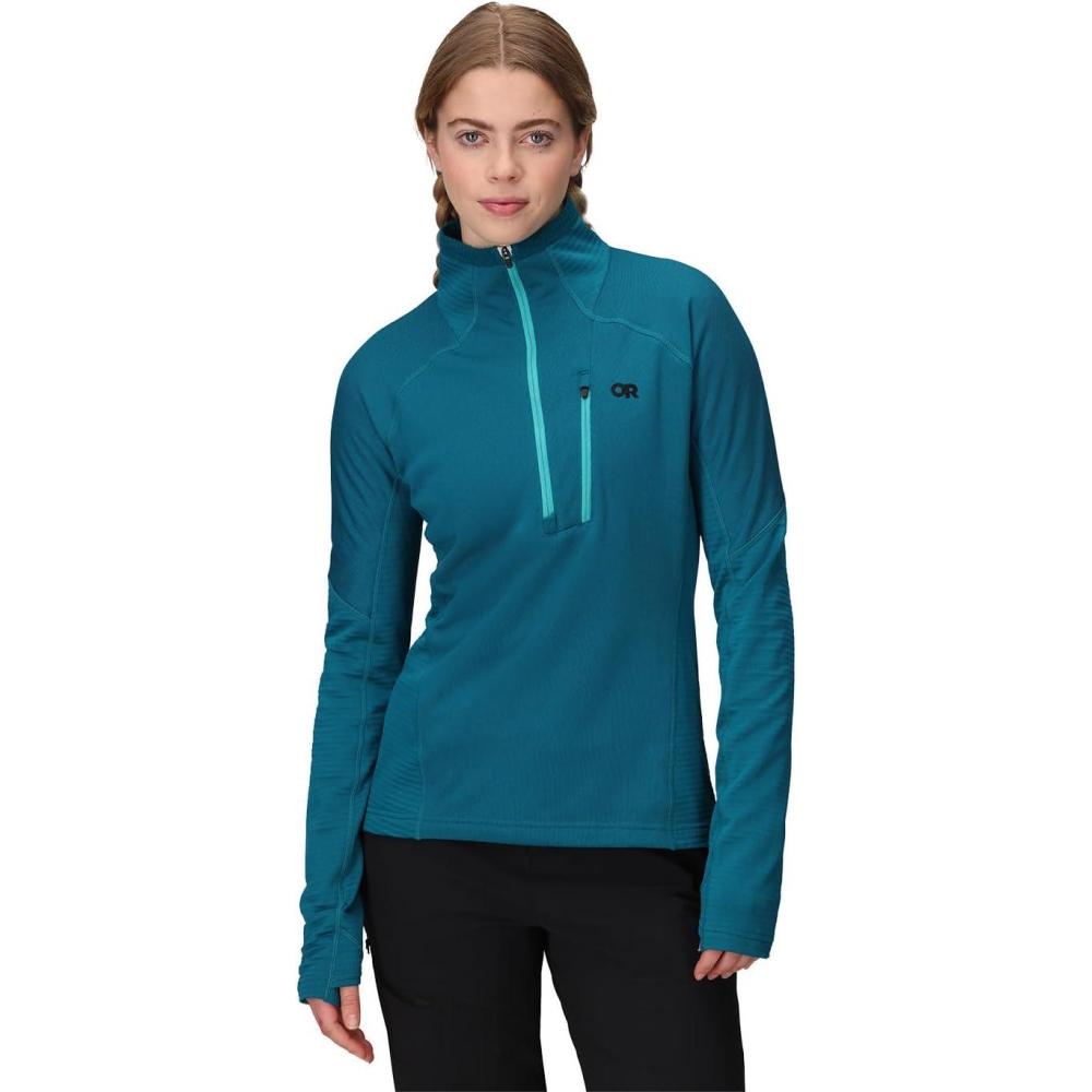 imageOutdoor Research Womens Deviator Fleece Half Zip  Temperature Regulating Fabric Moisture Wicking UPF 30Aurora