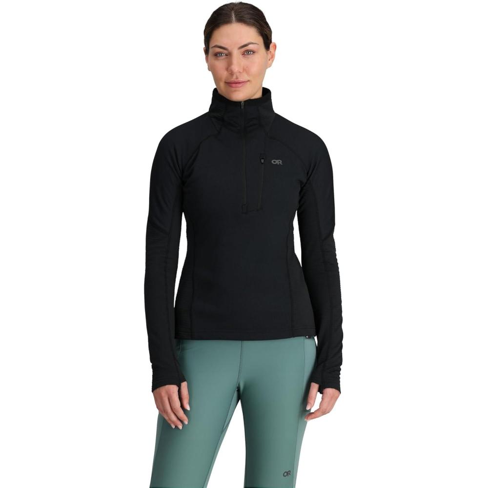 imageOutdoor Research Womens Deviator Fleece Half Zip  Temperature Regulating Fabric Moisture Wicking UPF 30Black