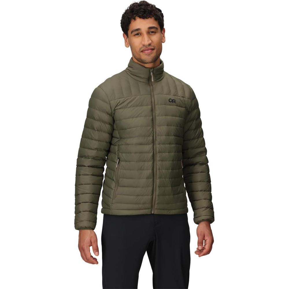 imageOutdoor Research Mens Transcendent Down Jacket  Water amp Wind Resistant Insulated Lightweight Standard FitRanger Green