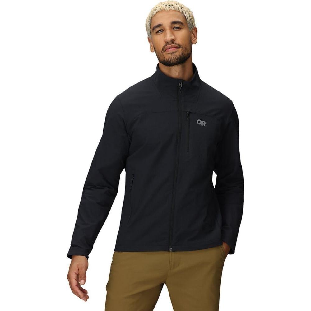 imageOutdoor Research Mens Ultima Softshell Jacket  Water amp Wind Resistant Zippered Chest amp Hand Pockets UPF 50Black
