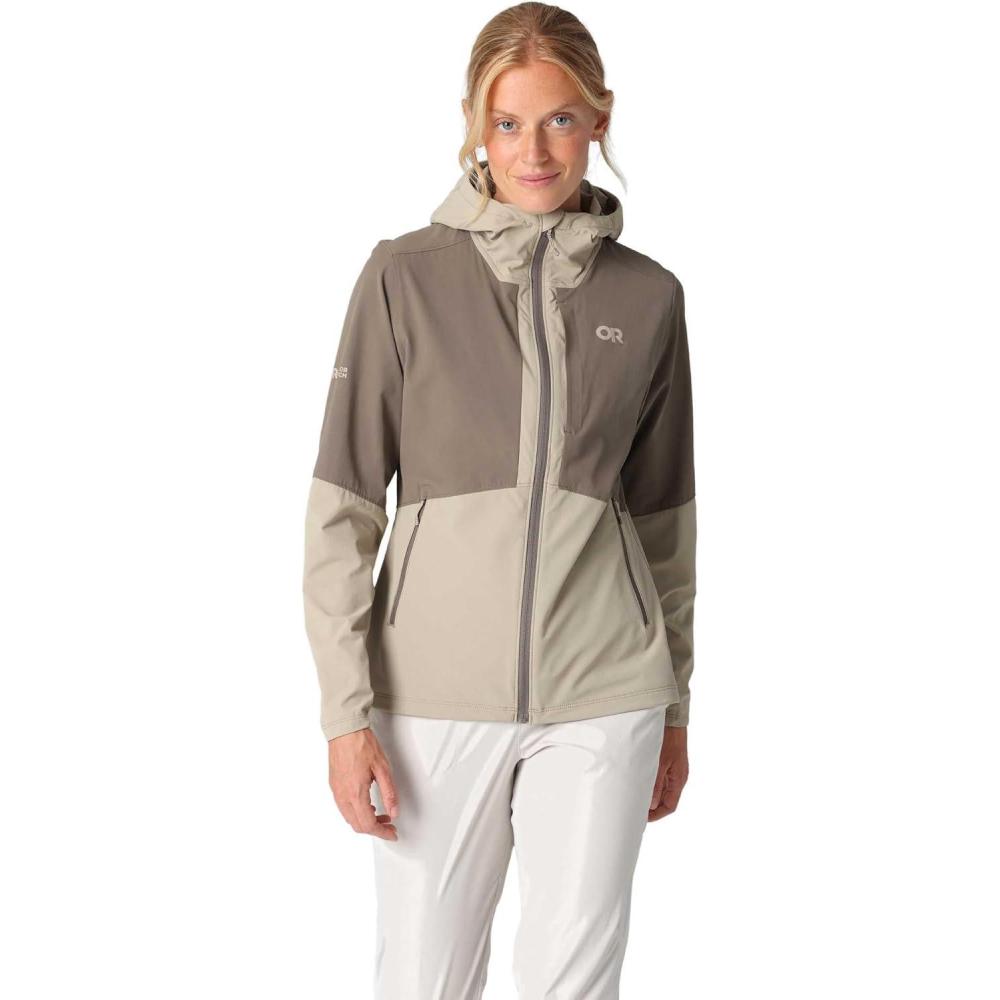 imageOutdoor Research Womens Ferrosi Hoodie  Wind amp Water Resistant Zippered Pockets Adjustable Hood Standard FitPro KhakiGravel
