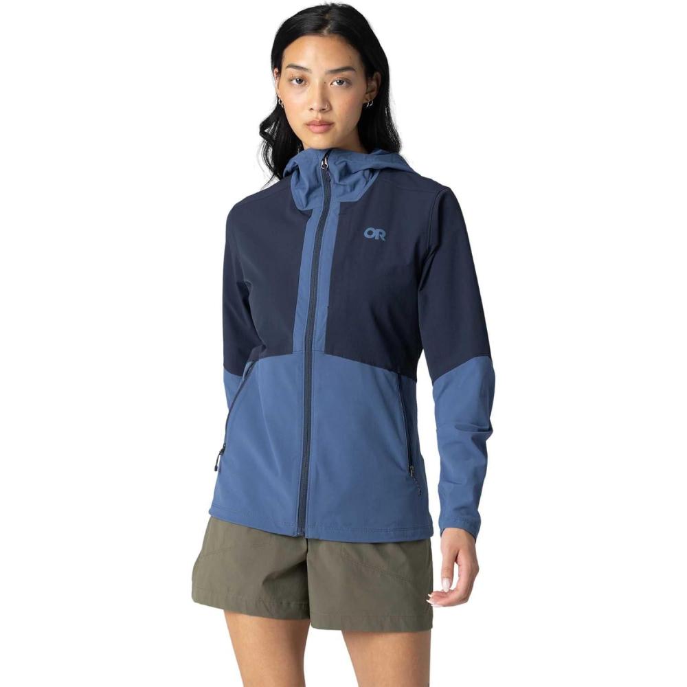 imageOutdoor Research Womens Ferrosi Hoodie  Wind amp Water Resistant Zippered Pockets Adjustable Hood Standard FitSkylineDark Navy