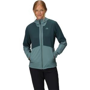 Outdoor Research Women’s Ferrosi Hoodie | Wind & Water Resistant, Zippered Pockets, Adjustable Hood, Standard Fit(Neptune/Douglas Fir)
