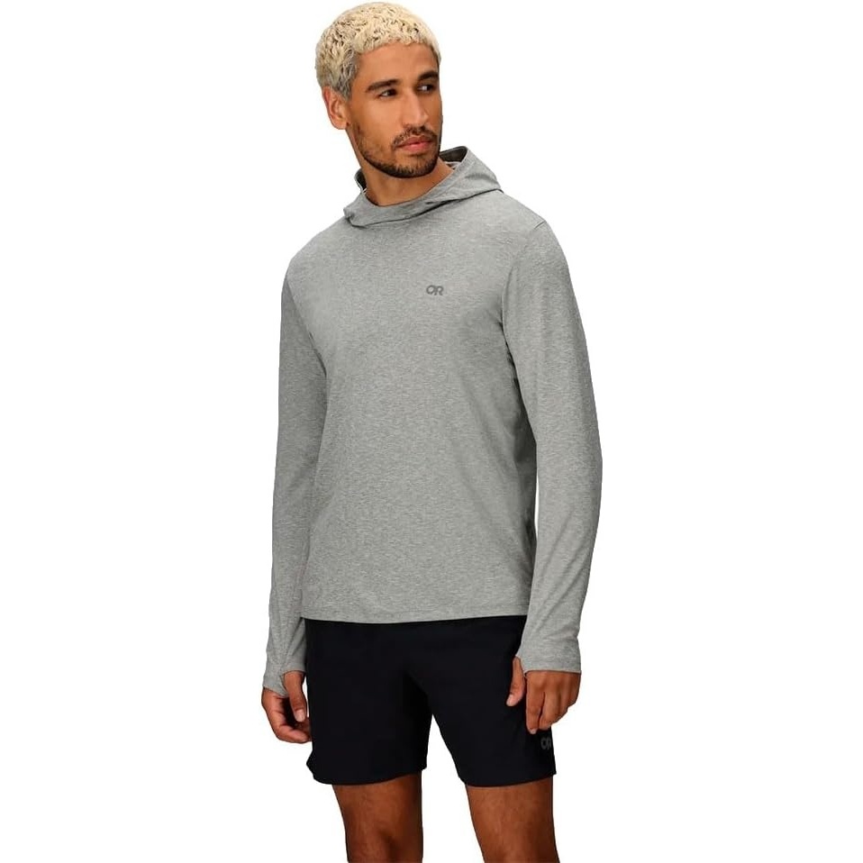 imageOutdoor Research Mens ActiveIce Spectrum Sun Hoodie  Self Cooling Quick Dry 3 Panel Hood UPF 50 Standard FitGrey Heather